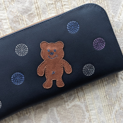 刺繍革財布『SHABON＆bear』NAVY（牛革）ラウンドファスナー☆「青」or「赤」☆ 7枚目の画像