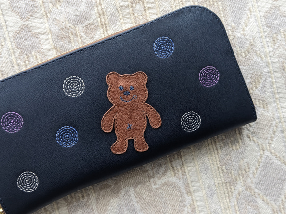 刺繍革財布『SHABON＆bear』NAVY（牛革）ラウンドファスナー☆「青」or「赤」☆ 7枚目の画像