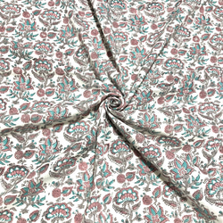 【50cm單位】白紅豆綠花印度手工塊印花布料棉質 第1張的照片
