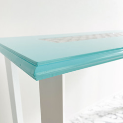 【受注制作】矢印脚ガラスタイル　テーブル　デスク　ドレッサー　化粧台　おしゃれ　リビングテーブル　メイク　水色　ブルー　 10枚目の画像