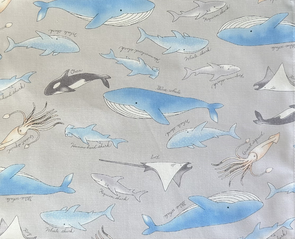 【サイズが選べる】　ランチョンマット　♡　ナフキン　♡ マリン柄　海　魚　クジラ シャチ エイ イカ サメ 7枚目の画像