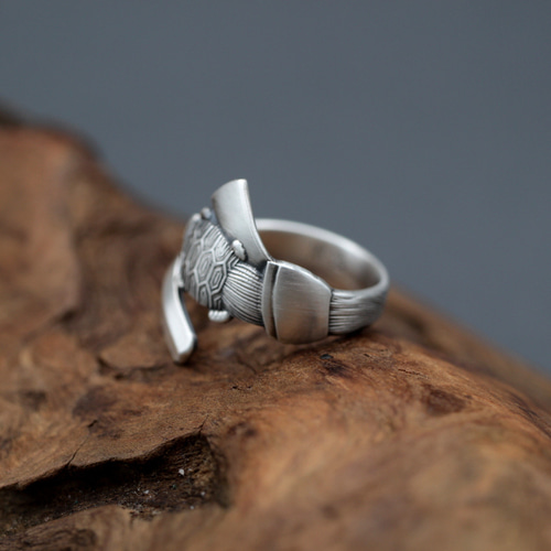 おみくじと亀の縁起の良い銀製のスプーンリング｜ヴィンテージ