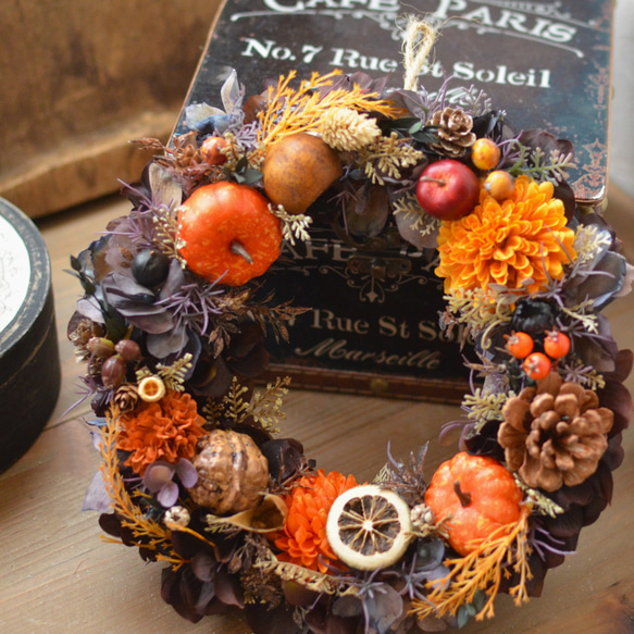 ハロウィンリース・パンプキン・木の実・秋のリース