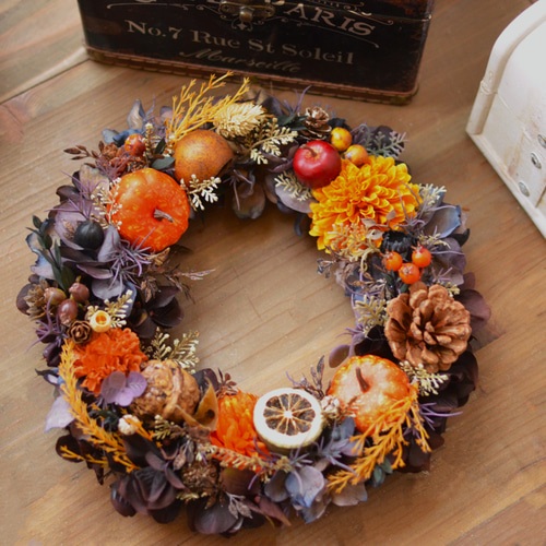 ハロウィンリース・パンプキン・木の実・秋のリース・アンティーク