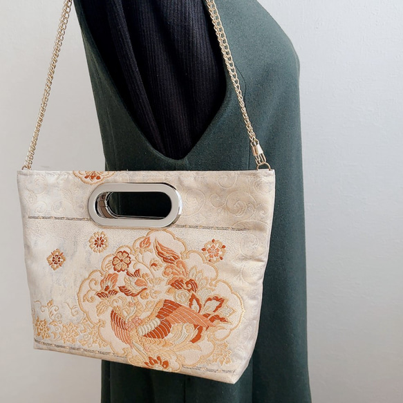 ◇30%off◇絹の帯から2wayバッグ 鳳凰文様 帯リメイク140
