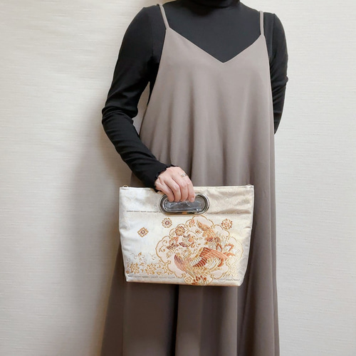 (K)帯リメイク2ウェイバッグ 3点 ◇30%off◇絹の帯から2wayバッグ 鳳凰文様 帯リメイク140