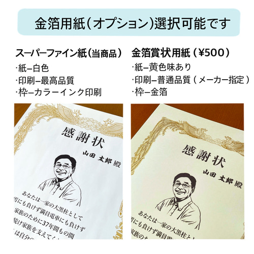 似顔絵感謝状 A4サイズ 心のこもったメッセージカード 母の日 父の日 