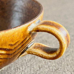 スープカップM ワイドカップ　ヘリンボーン柄　アンティークブラウン（手彫り） 4枚目の画像
