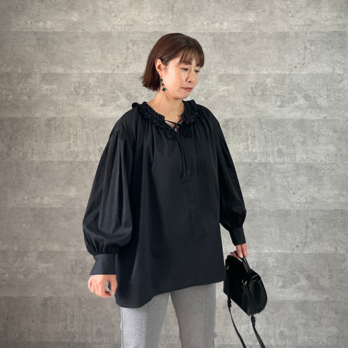 habi Frill ブラウス フリルブラウス 黒 ブラック habi Frill ブラウス