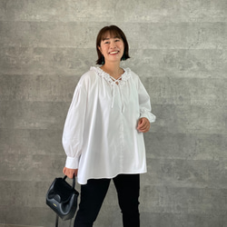M~XXL着用OK♡超ゆったり大人可愛い♡着回し優秀フリルブラウス 白【フリー】フォーマル KMC-714 759359 12枚目の画像