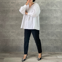 M~XXL着用OK♡超ゆったり大人可愛い♡着回し優秀フリルブラウス 白【フリー】フォーマル KMC-714 759359 13枚目の画像