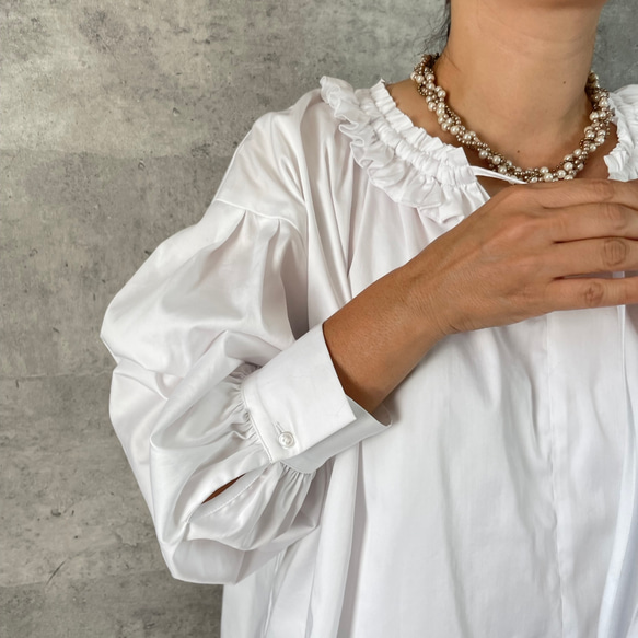 M~XXL着用OK♡超ゆったり大人可愛い♡着回し優秀フリルブラウス 白【フリー】フォーマル KMC-714 759359 5枚目の画像