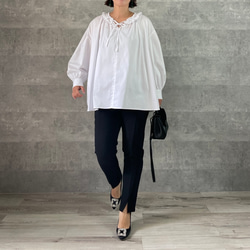 M~XXL着用OK♡超ゆったり大人可愛い♡着回し優秀フリルブラウス 白【フリー】フォーマル KMC-714 759359 11枚目の画像