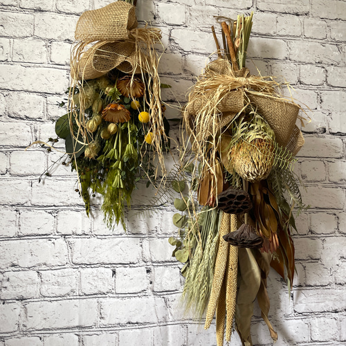 ◇ナチュラルグリーンスワッグ◇ドライフラワー＆プリザーブドグリーン