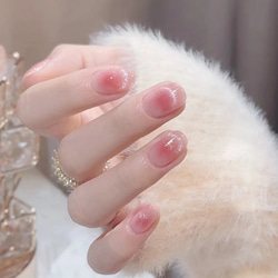【2023.9新作】　韓国ファッション　血色感ピンクマグネット　ネイルチップ　つけ爪　-3029 2枚目の画像