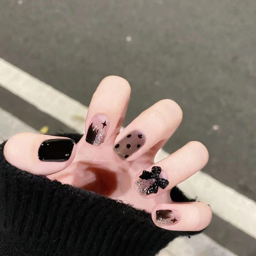 ネイルチップ オーダー シアー 大人 結婚式 韓国 ブラック フレンチガーリー d850e9061e6b328d518584fd1ab7d8