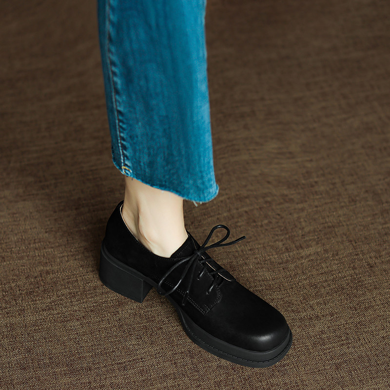 ドレスシューズ レースアップシューズ 厚底 レザー 秋 ヒール ローヒール 秋冬 幅広 シューズ 靴 革靴 敬老の日