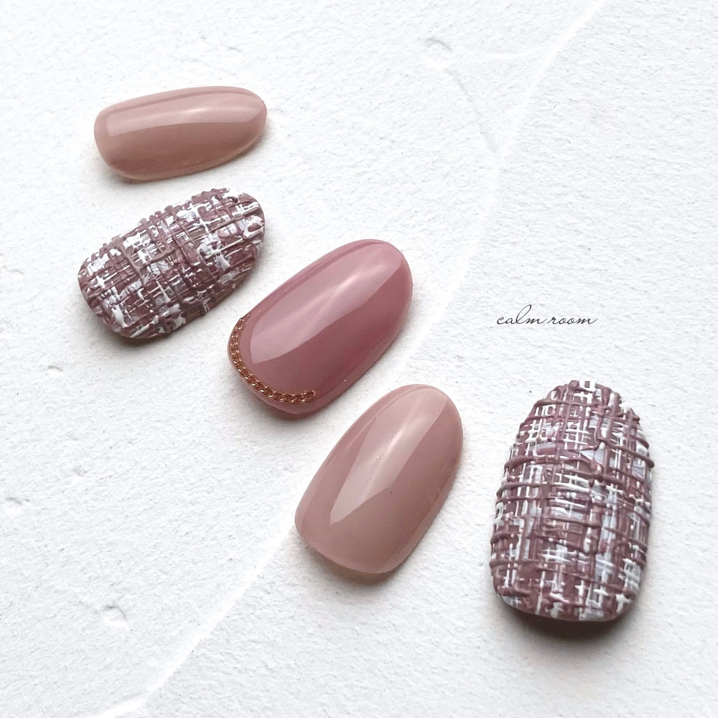 No.549]ツイードネイル/くすみピンク/オフィス/お呼ばれ/ベージュ