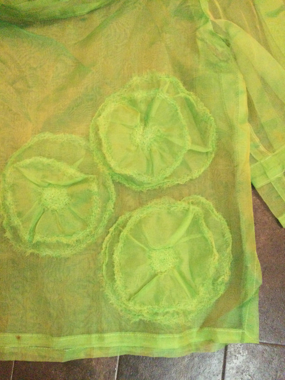シルクオーガンジーで作られた　ブラウス　黄緑 4枚目の画像