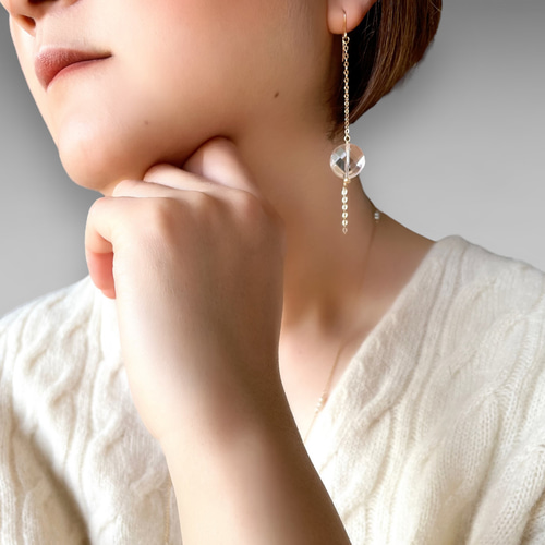 14kgf 水晶の振り子ピアス ロングピアス クリスタル 4月誕生石 ピアス 
