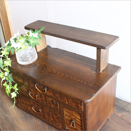 小引き出し 木製 卓上 3段 ケヤキ製 おしゃれ 高級 アンティーク