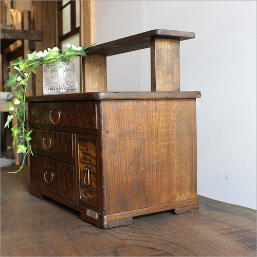 アンティーク　本立て付き小引き出し　古家具　花模様　昭和レトロ アンティーク本立て付き小引き出し古家具花模様昭和レトロ