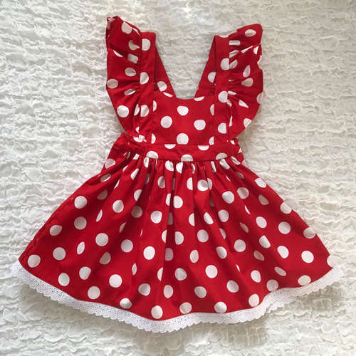 雑誌掲載】赤ピンクドット水玉 フリルエプロンワンピース 仮装