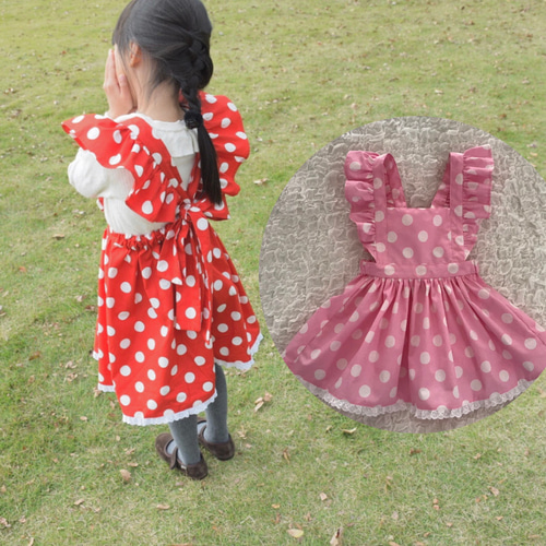 雑誌掲載】赤ピンクドット水玉 フリルエプロンワンピース 仮装