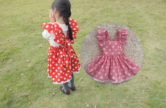 雑誌掲載】赤ピンクドット水玉 フリルエプロンワンピース 仮装
