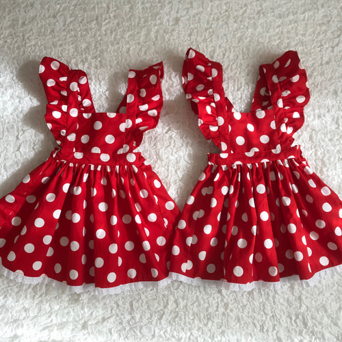 雑誌掲載】赤ピンクドット水玉 フリルエプロンワンピース 仮装