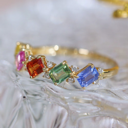 K18 幸運 可愛 虹 天然ダイヤモンド付き カラーサファイアリング 指輪