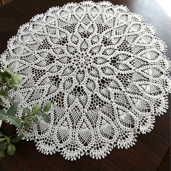 ハンドメイドパイナップルレース編み大判ドイリーテーブルクロス84cm