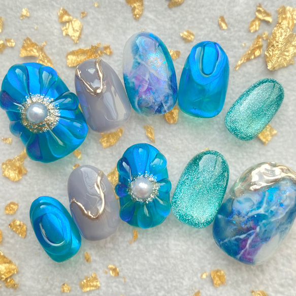 サイズオーダー】ぷっくりフラワーネイル 個性派ニュアンスネイル  