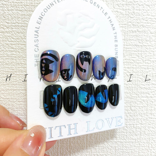 光るハロウィンブラックマグネットニュアンスネイル お化け かぼちゃ 秋 黒 光るハロウィンブラックマグネットニュアンスネイル お化け かぼちゃ