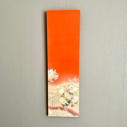 ※95×27センチ　大きな着物のファブリックパネル　春の朱色に輝く花々（2枚セット)   着物リメイク　正月飾り　壁飾り 6枚目の画像