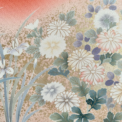 ※95×27センチ　大きな着物のファブリックパネル　春の朱色に輝く花々（2枚セット)   着物リメイク　正月飾り　壁飾り 8枚目の画像