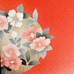 ※95×27センチ　大きな着物のファブリックパネル　春の朱色に輝く花々（2枚セット)   着物リメイク　正月飾り　壁飾り 7枚目の画像