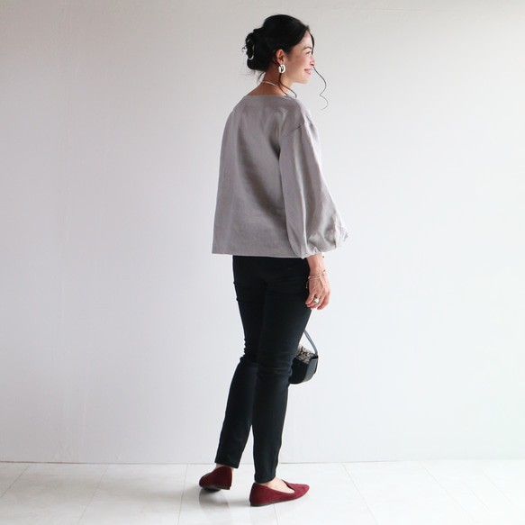 [淺灰色] 可水洗 100% 亞麻燈籠袖套頭衫❤️ 第4張的照片