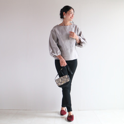 [淺灰色] 可水洗 100% 亞麻燈籠袖套頭衫❤️ 第3張的照片