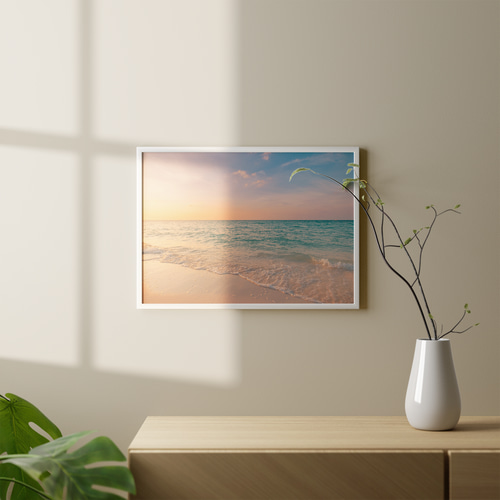 アートポスター 癒しのビーチ サンセット パステルカラー 波打ち際