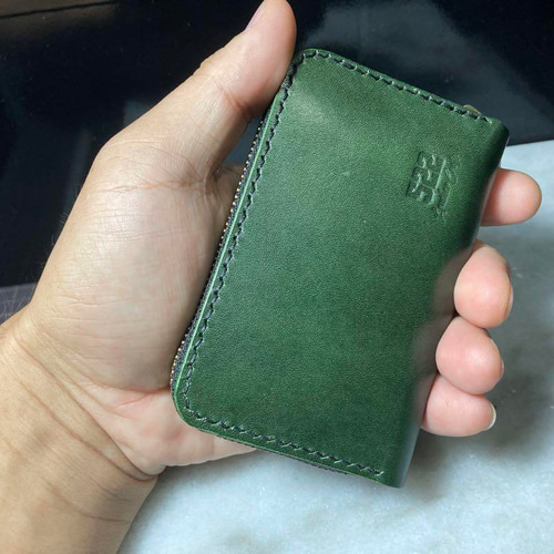 本革 ラウンドファスナーミニ財布 ヌメ革 手縫い ハンドメイド