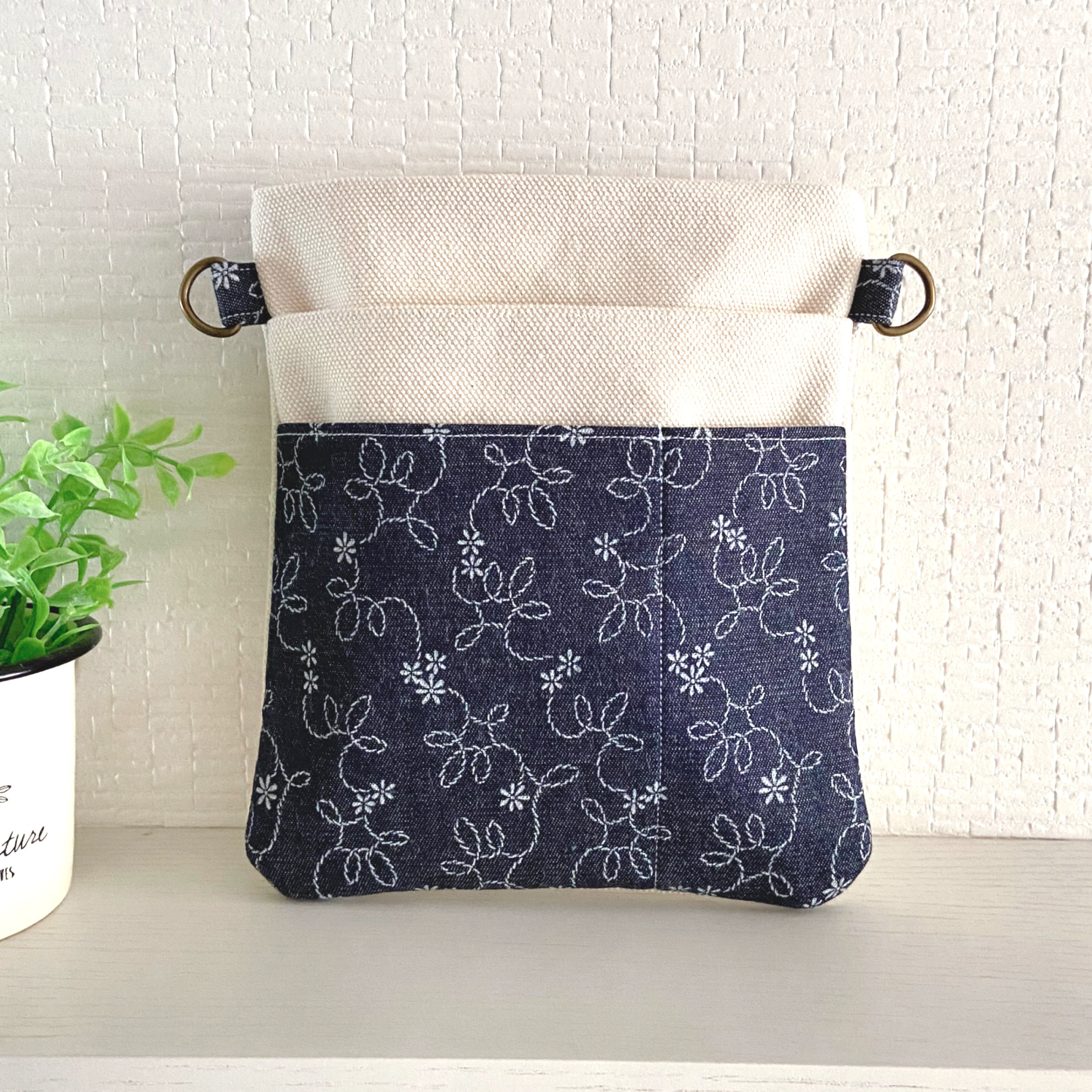 帆布 小花刺繍風プリント柄 2wayウエストポーチ M｜ナースポーチ