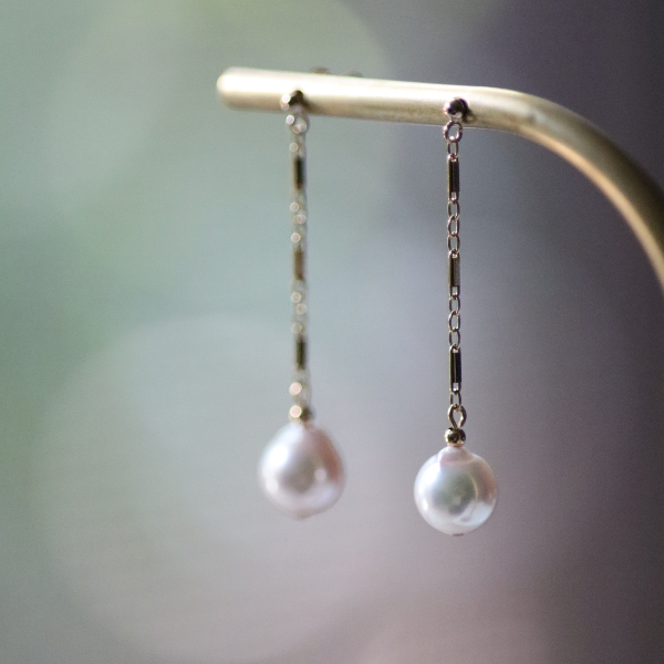 アコヤデザインチェーンピアス あこや真珠 14kgf ゴールド 金属アレルギー ギフト