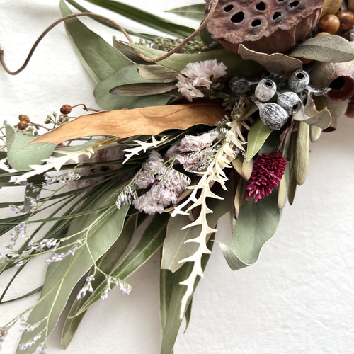 秋を感じる横長スワッグ 横長ガーランド 50cm ネイティブフラワー