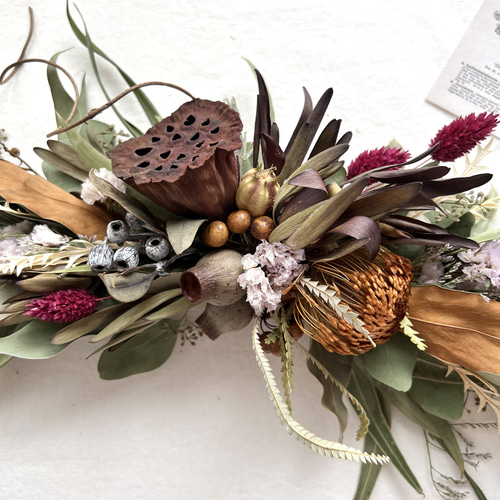 秋を感じる横長スワッグ 横長ガーランド 50cm ネイティブフラワー