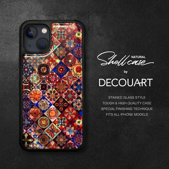 珍珠母貝天然貝殼 iPhone 15 手機殼，柔軟，摩洛哥設計，防震保護套，型號 033 第1張的照片