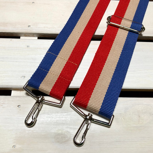 50mm太幅・斜め掛けショルダーストラップ☆青×ベージュ×赤の