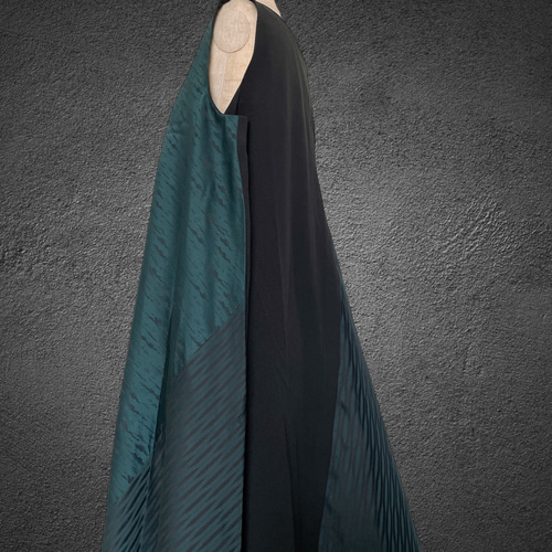 青黒MIX ななめ切り替えワンピース テントワンピース 着物リメイク 