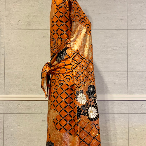 新作＊振袖で作った着物リメイクワンピースドレス＊後ろリボン