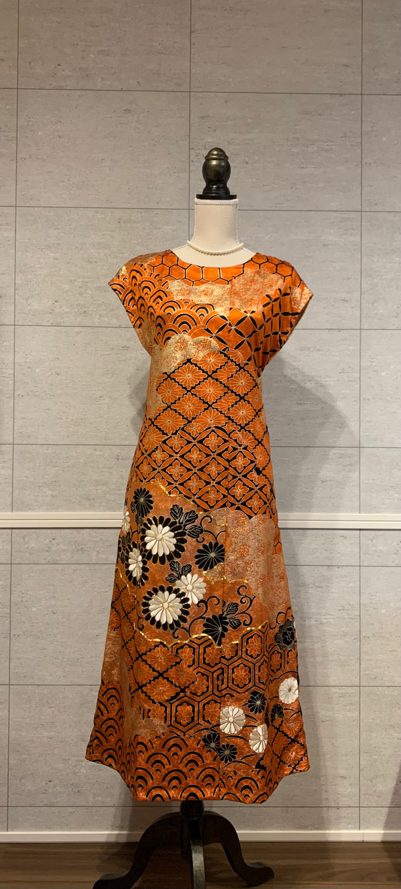 お着物 リメイク ロングワンピース ドレス ハンドメイド 腰紐